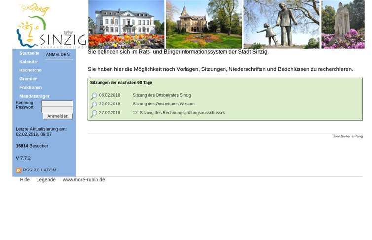 Die Startseite des Rats- und Bürgerinformationssystems der Stadt Sinzig. Andrea Stolletz-Maagh