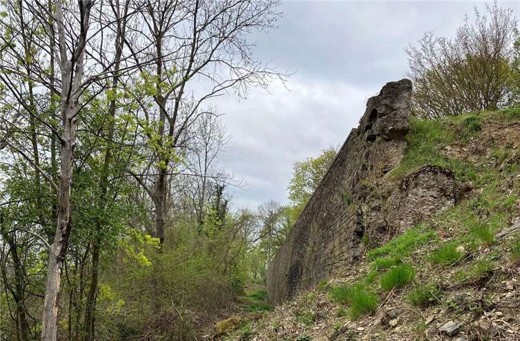 Die Stützmauer auf dem Asterstein in der Nähe des Obelisken muss saniert werden. Der Fußweg oberhalb kann während der Bauarbeiten weiter genutzt werden.  Foto: Stadt Koblenz / Kai Friehe