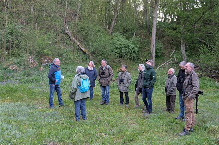 Die Teilnehmergruppe lauscht den Gesängen der Waldvögel