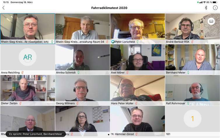 Die Teilnehmerinnen und Teilnehmer der Videokonferenz zur Vorstellung der regionalen Ergebnisse des ADFC-Fahrradklimatests 2020. Foto: Rhein-Sieg-Kreis