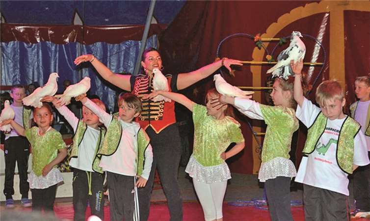 Die Tierdressur mit Tauben war einer der Höhepunkte der Zirkusvorstellungen der Grundschule Berkum.