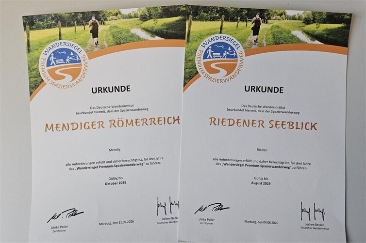 Die Traumpfädchen „Mendiger Römerreich“ und „Riedener Seeblick“ wurden erfolgreich rezertifiziert.