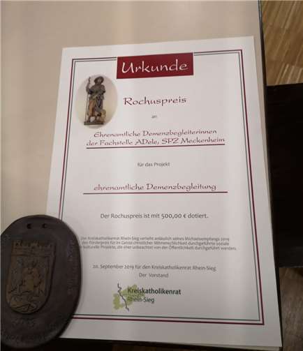 Die Urkunde des Rochuspreises.Quelle: Kreiskatholikenrat Rhein-Sieg,Heinrichs-Müller