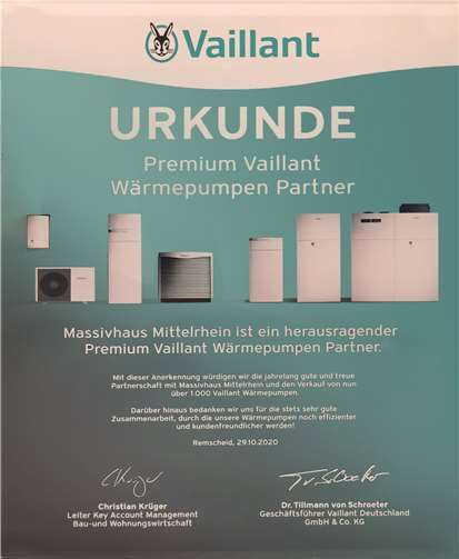 Die Urkunde wird in der Firmenzentrale der Massivhaus Mittelrhein GmbH an einem angemessenen Platz zu sehen sein.