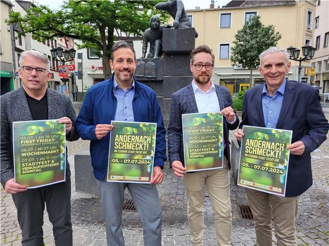 Die Verantwortlichen von „Andernach schmeckt“ präsentierten während der Pressekonferenz das umfangreiche Programm für das Wochenende. Foto: WAMFO.DE
