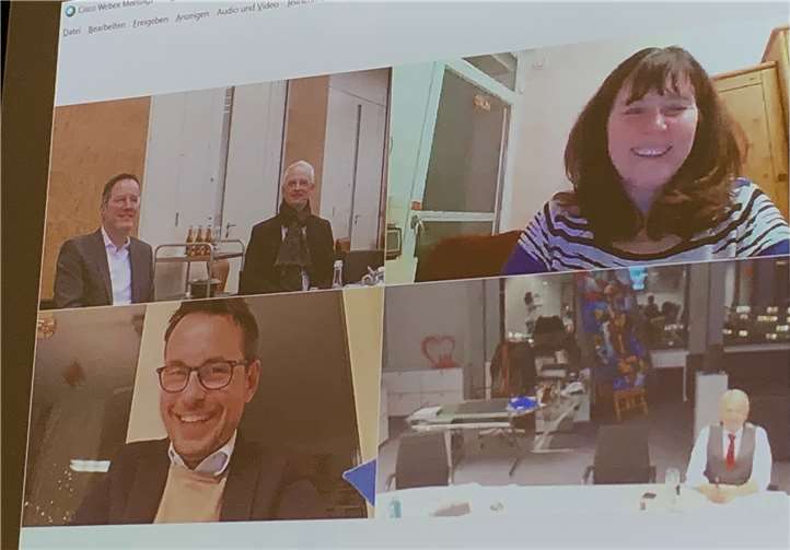 Die Videokonferenz mit den Oberbürgermeistern Jutta Steinruck (Ludwigshafen am Rhein), Michael Ebling (Mainz), David Langner (Koblenz), Wolfram Leibe (Trier) und Klaus Weichel (Kaiserslautern). Foto: privat