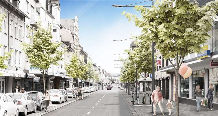 Die Visualisierung zeigt die neu gestaltete Marktstraße in Blickrichtung Hermannstraße. privat