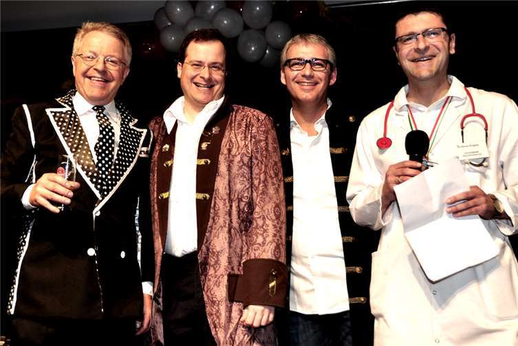 Die Volksbank-Spitze hatte angesichts des gelungenen Events allen Grund, gut gelaunt zu sein: Elmar Schmitz (v. l.), Markus Müller, Sascha Monschauer und Oliver Engels.