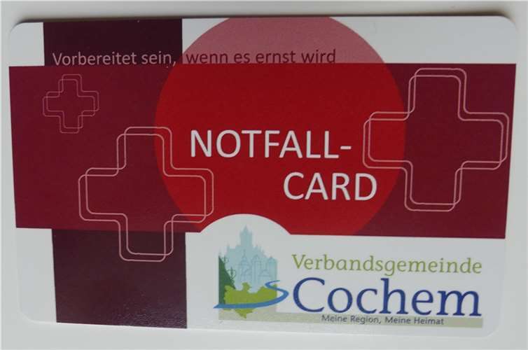 Die Vorderseite der Notfallkarte.