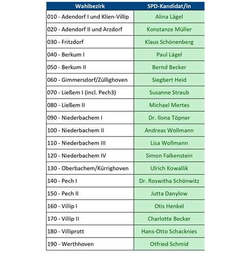 Die Wahlkreiskandidaten der SPD Wachtberg für die Kommunalwahl 2020.Quelle: SPD Wachtberg
