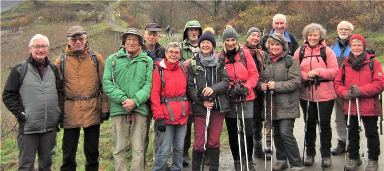 Die Wandergruppe des Eifelvereins Remagen vor der Saffenburg.
