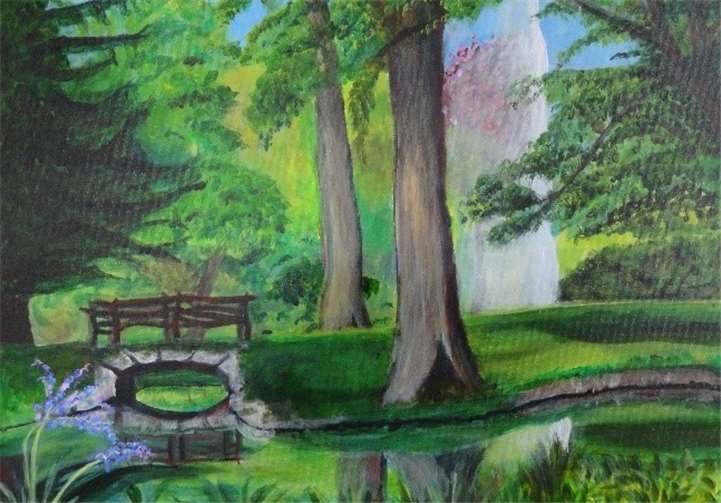 Die Weiher Brücke im Fürstlichen Schlosspark, gemalt von Monica von Geyr-Schweppenburg. Foto: privat