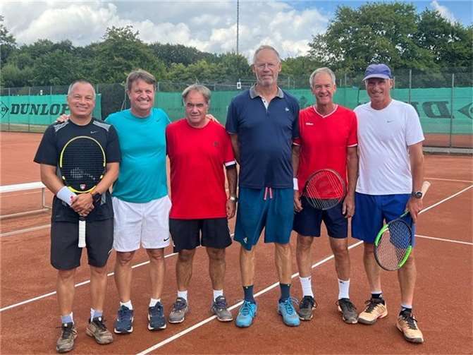 Die Westdeutschen Meister: v.li. Bonacker, Coulton, Pons, Kremer (MF), Järryd und Burchard. Quelle: TC Rheinbach e.V.