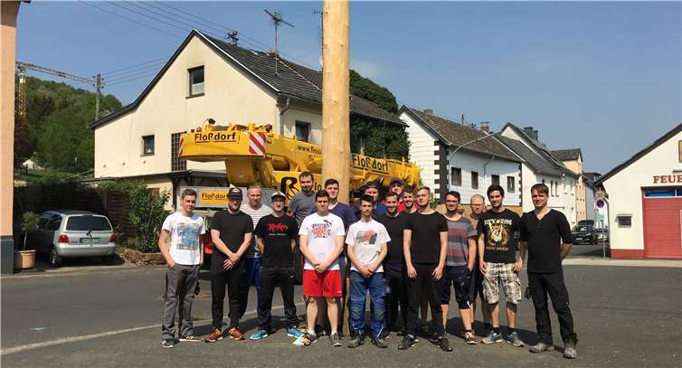 Die Westumer Junggesellen vor dem großen Maibaum. -RÜ-