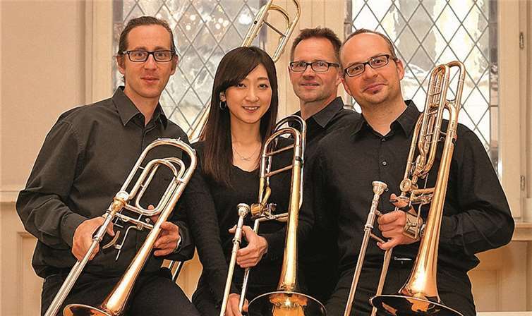 Die aktuelle Besetzung des Posaunenquartetts: István Kovács, Shiori Doi, Gerwin Steinberg und Martin Balser. privat