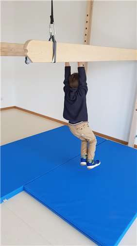 Die angebrachten Geräte lassen sich miteinander kombinieren. So wird zum Beispiel aus einer Sprossenwand ein Hangelparcours.