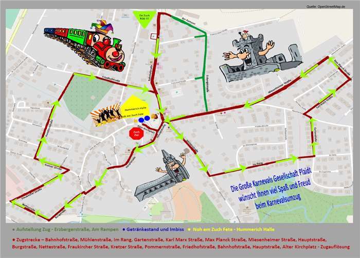 Die diesjährige Zugstrecke. OpenStreetMap.de