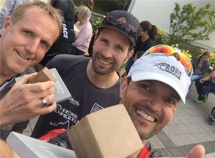Die drei Athleten der DJk-Tri-Andernach beim Stone Experts Trailrun in Urbar. privat