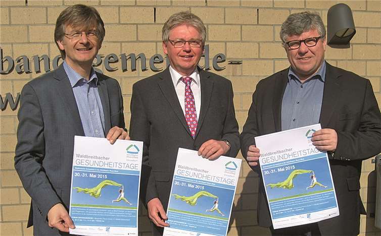 Die drei Bürgermeister der AktivRegion Rhein-Wied (von links): Hans-Günter Fischer (Linz am Rhein), Werner Grüber (Waldbreitbach) und Michael Mahlert (Bad Hönningen) rufen die Akteure aus dem Gesundheitsbereich auf, sich an der Gesundheitsmesse in Waldbreitbach zu beteiligen. privat