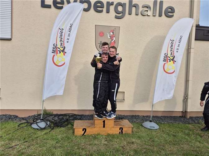 Die drei erfahrensten Fahrer – Francis Rittinger, Lucas Lehmann und Manfred Dommermuth – absolvierten in Kempenich ihr letztes ADAC Vorrundenrennen bevor sie zum Jahresende altersbedingt in den Auto-Slalom wechseln. Foto: privat