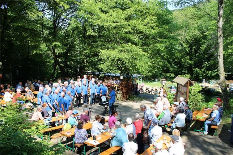 Die einmalige Atmosphäre rund um die Lourdeshütte bot den idealen Rahmen für das Pfingstwaldfest des Männerchor Bachem. Fotos: DU