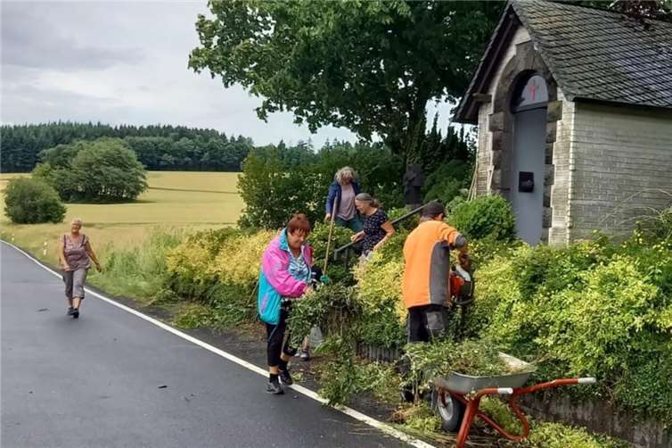 Die engagierten Frauen – Karin Schaden, Brunhilde Busch, Rita Schmitt, Mechtild Berwanger und Gerdi Faber – widmeten sich dem Entfernen von Unkraut und der allgemeinen Reinigung des Geländes. Foto: privat