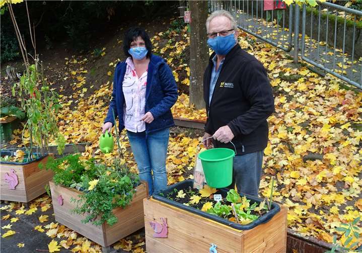 Die engagierten Senioren errichteten farbenfrohe, der Größe der Kinder angepasste Hochbeete, von denen bereits in den letzten Monaten geerntet werden konnte.Foto: privat
