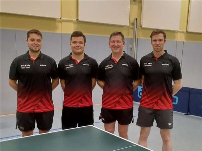 Wichtige Punkte Die erfolgreiche erste Mannschaft v.l.: Marco Zabbei, Justus Ulrich, Stefan Ockenfels, Marvin Krupp Vielen Dank TTC Karla e.V.Foto: Sascha Müller