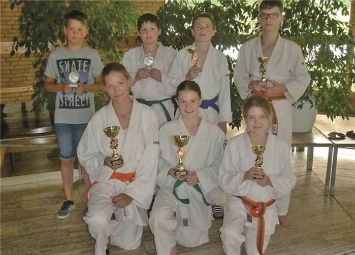 Die erfolgreichen Judoka des TV Cochem: (h.l.) Mika Wiebe, Filipp Gabriel, Martin Vogt, Jonas Ostermann, (v.l.) Leonie Dehren, Maren Vogt, Jana Sesterhenn.Privat