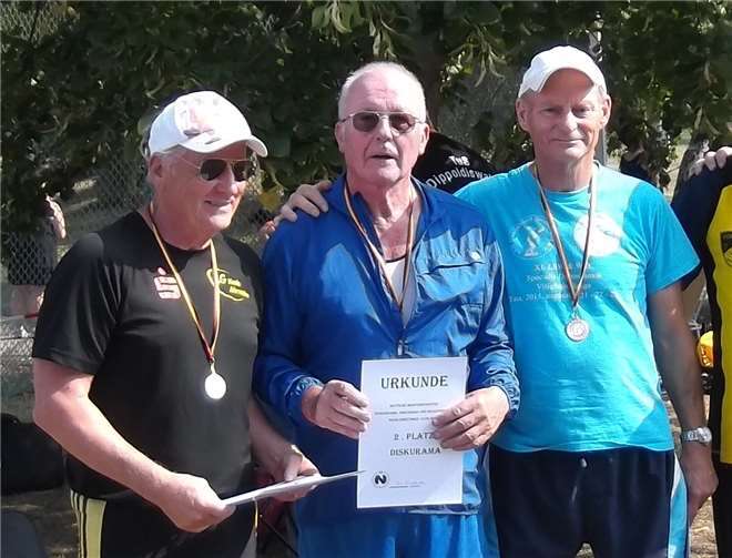 Die ersten Drei im Diskurama: v.l. Wolfgang Geyer (Gold), LG Kreis Ahrweiler, Bernd Rühlemann (Silber), SV Lindenau und Bernd Krebs (Bronze), SV Regis-Breitingen.privat
