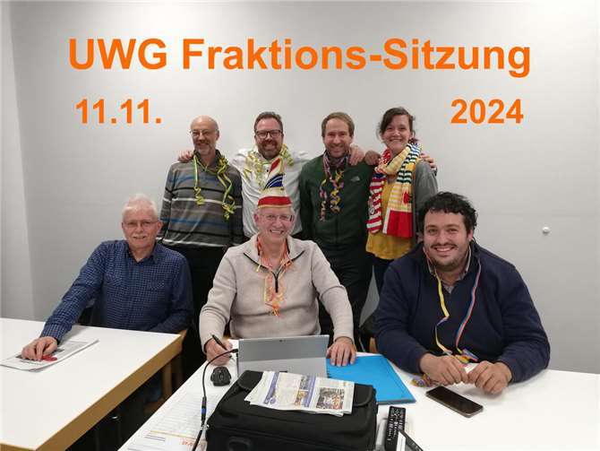 Die etwas andere Fraktionssitzung endete mit den besten Wünschen der UWG an alle Fastelovendsjecke für eine stimmungsvolle aber friedliche Karnevalssession 2024/2025 und met dreimol von Hätze „Meckem Alaaf“. Foto: UWG Meckenheim