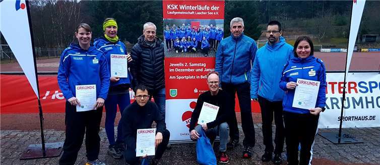 Die fleißigsten Läufer von 2018/2019 (v. l.) Nicole Frantzen, Sabine Hanusch, Martin Schilcher, Jens Lichtenberg, KSK Mayen, Andreas Butz, Peter Schlich,Gereon Gilles und Christiane Neumann.Fotos: privat