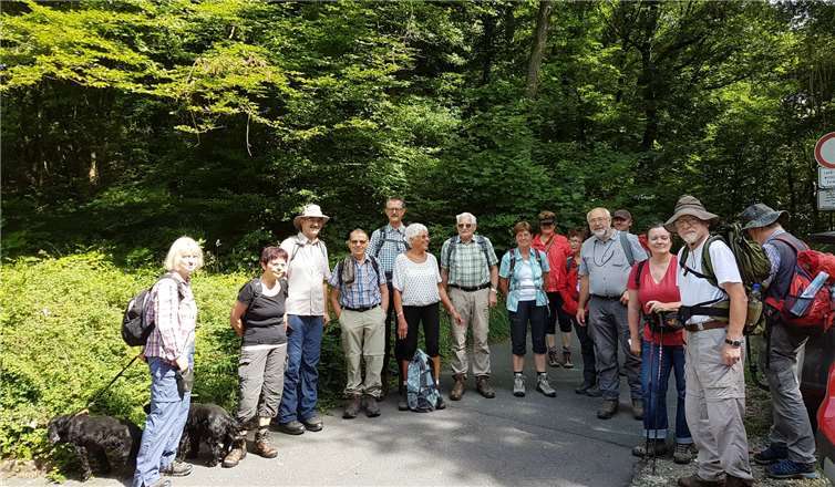 Die fröhliche Wanderschar am Startpunkt der Tour auf dem Obergermanisch-Rätischen Limes. Taunusklub Bad Ems