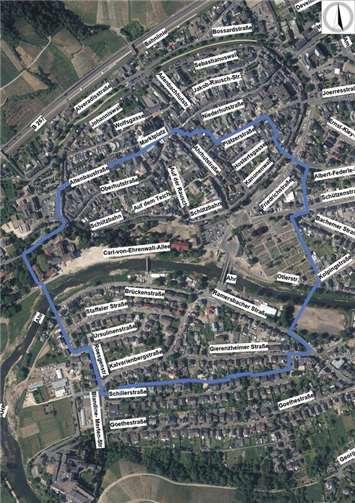 Die geltende Karte des Evakuierungsbereichs als Luftbild. Quelle: Stadt Bad Neuenahr-Ahrweiler