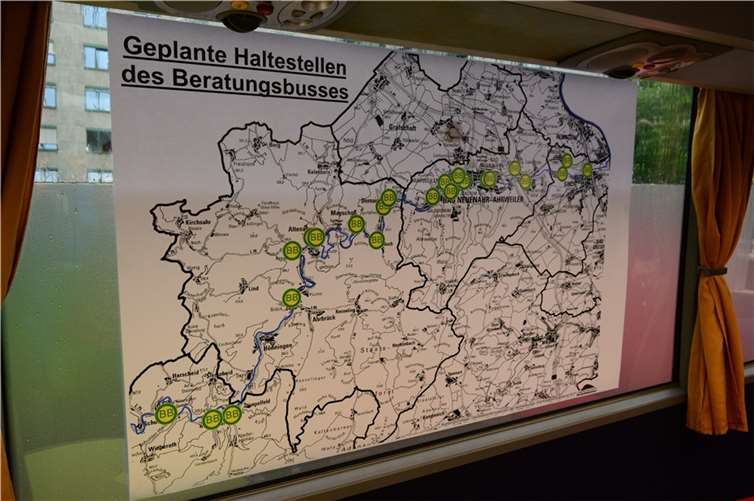 Die geplanten Haltestellen des Beratungsbusses im Kreis Ahrweiler.