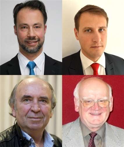 Die gewählten Bundesdelegierten: Dr. Jan Bollinger (v.l.), René Bringezu, Hans-Joachim Röder und Heribert Nuhn.AfD