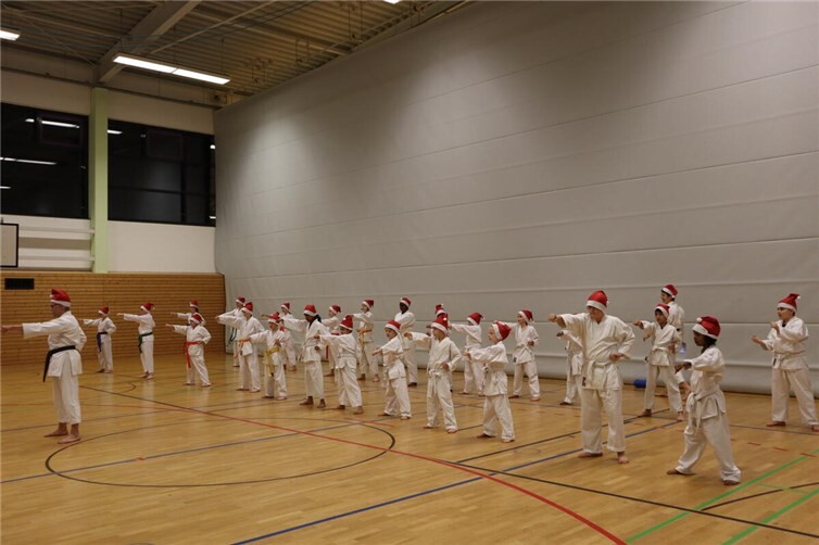 Die jungen Karateka präsentierten passend zur Adventszeit in Weihnachtsmützen Ausschnitte aus ihrem Training und zeigten, was sie im laufenden Jahr gelernt hatten. Foto: PSV Koblenz