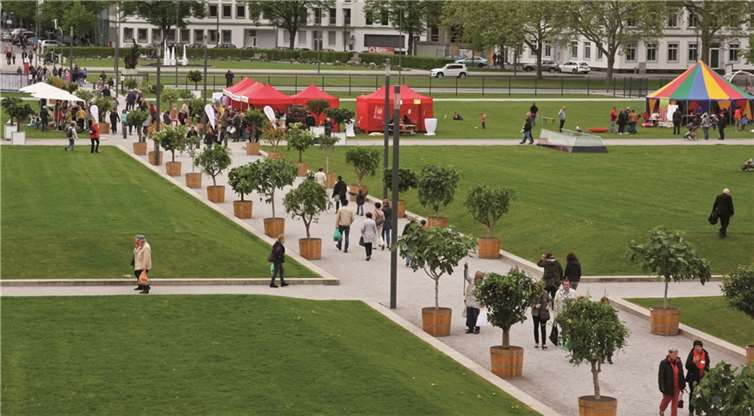 Die mit den Baumspenden neu gestaltete Orangerie vor dem Kurfürstlichen Schloss. Ulrich Schwensfeier