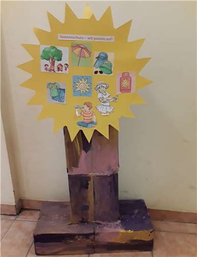 Die mit den Kindern gestaltete „Wettersäule“ im Flur zeigte den Kindern an, ob sie sich an dem Tag eincremen müssen.Foto: privat