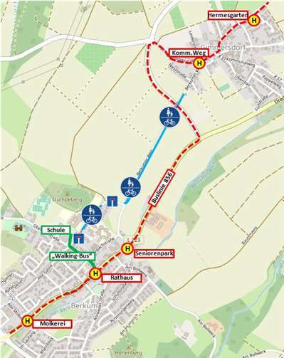 Die möglicherweise neue Situation in Berkum und Gimmersdorf nach Umlegung der Linienführung des 856er Busses.