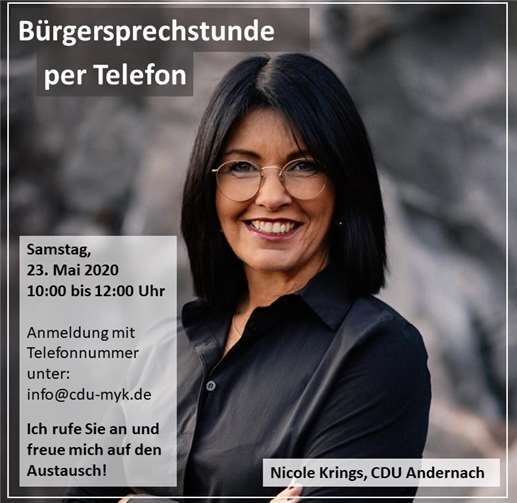 Die nächste Telefonsprechstunde der CDU Andernach ist am Samstag, 23. Mai von 10 - 12 Uhr.Quelle: CDU Andernach