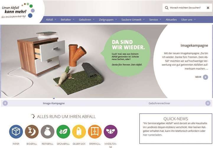 Die neue Internetseite bietet die klassische Menüstruktur. Auf der Startseite sind außerdem häufig gefragte Informationen sowie wichtige Serviceangebote mit nur einem Klick für den Benutzer erreichbar.  Kreisverwaltung Mayen-Koblenz