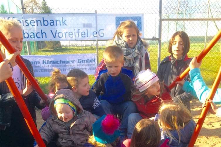 Die neue Nestschaukel, erstes Element des Spielplatzes, wurde von den Niederdreeser Kindern bereits begeistert angenommen. privat