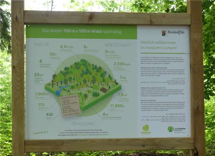 Die neuen Waldeingangsschilder in verschiedenen Sprachen wurden bei einer Präsentation vorgestellt und eingeweiht.