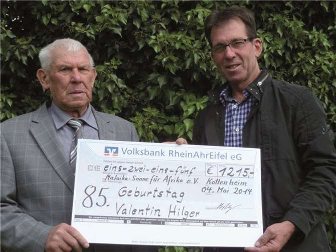 Die stolze Summe von 1215 Euro kam beim 85. Geburtstag von Valentin Hilger zusammen.privat