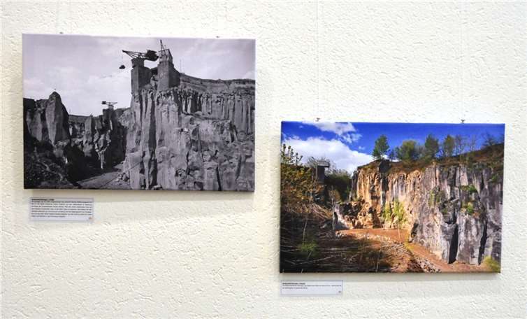 Die visuellen Gegenüberstellungen, früher und heute, wie hier beim Ettringer Grubenfeld, gaben einen Einblick in die Geschichte der „steinreichen“ Region.