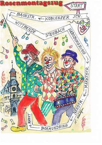 „De Zuch kütt“: Infos zum Rosenmontagszug in Mayen Diesen Weg nimmt der Rosenmontagszug 2023 in Mayen. Grafik: Alte Große Mayener Karnevalsgesellschaft
