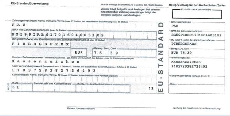 Diesen Zahlschein erhalten derzeit viele Bürger, die ein Insolvenzverfahren eröffnet haben. Repro: Zentrale Schuldnerberatung Bonn