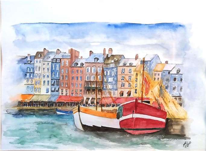 Dieses ist eines der zwanzig Aquarelle, die Hans-Joachim Schmitz bis 9. Juli im Gemeindesaal des Katharinenhofes ausstellt. Foto: Anni Schmitz, Weltladen Linz