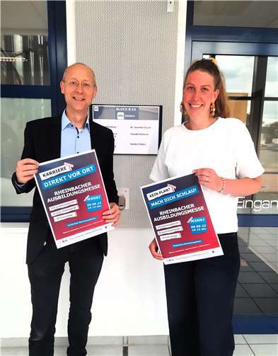 Dr. Joachim Rasch (Geschäftsführer Wirtschaftsförderung Rheinbach (WFEG) und Ann-Katrin Schäfer (Messekoordinatorin der WFEG).  Foto: Eich